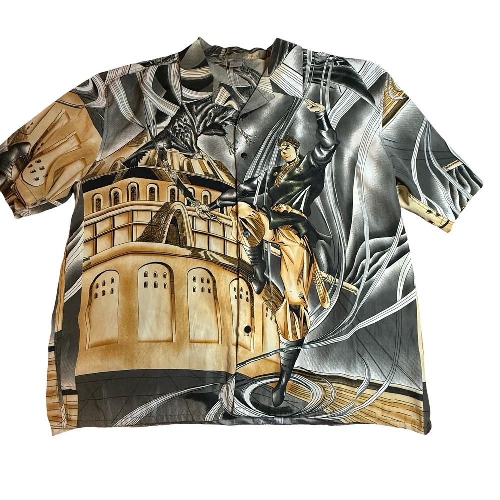 Claudio‎ Nucci Mens XXL Button Down Short Sleeve Shirt Graphic Ninja Hawk Anime